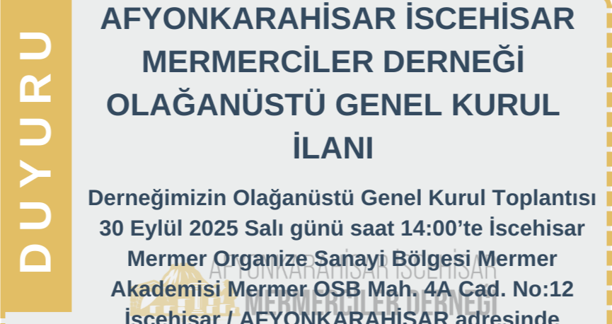 OLAĞANÜSTÜ GENEL KURUL DUYURUSU 30.09.2025